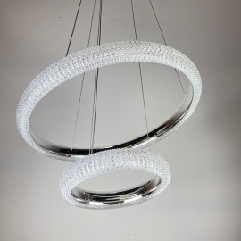 Pendente 2 An�is Halo Cristal Prata e Ouro LED 38W 3000K Bivolt 