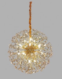 Lustre Pendente Flor do Sol Dourado Cristal 60CM 18 L�mpadas